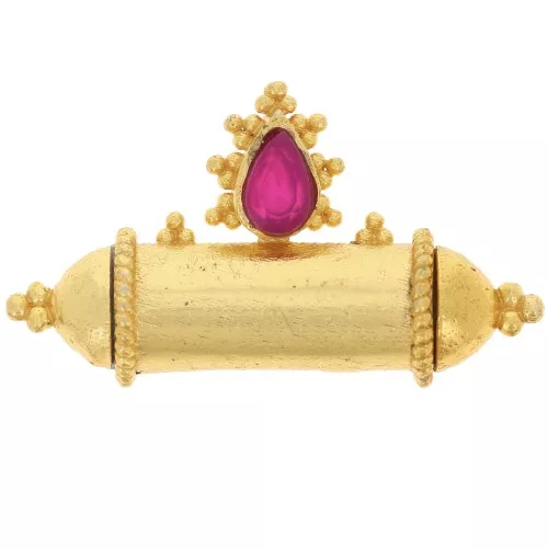 pendente etnico a tubo in pietra semipreziosa 15x27,5 mm Dorato - Calcedonio rosa
