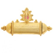 pendente etnico a tubo in pietra semipreziosa 15x27,5 mm Dorato - Calcedonio rosa