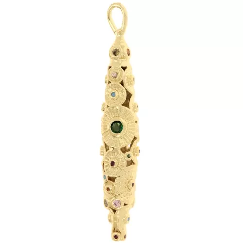 Pendente etnico a tubo 45x5 mm con ossidi di zirconio - Dorato con oro fino x1