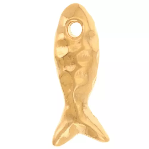 Ciondolo a forma di pesce martellato 19x8 mm - Dorato con oro fino x1