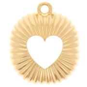Pendente quadrato curvo a effetto plissettato 21,5x18 mm con cuore traforato - Dorato con oro fino