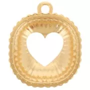 Pendente quadrato curvo a effetto plissettato 21,5x18 mm con cuore traforato - Dorato con oro fino