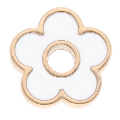Pendente a forma di fiore di 11 mm in resina epossidica - Dorato con oro fino - Bianco x1
