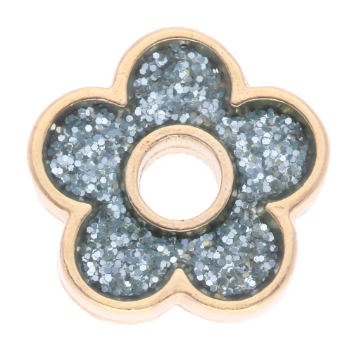 Pendente a fiore da 11 mm in resina epossidica - Dorato con oro fino - Brillantini grigi x1
