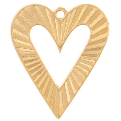 Pendente a cuore scavato 32x27 mm effetto Striato - Dorato con oro fino x1