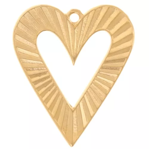 Pendente a cuore scavato 32x27 mm effetto Striato - Dorato con oro fino x1
