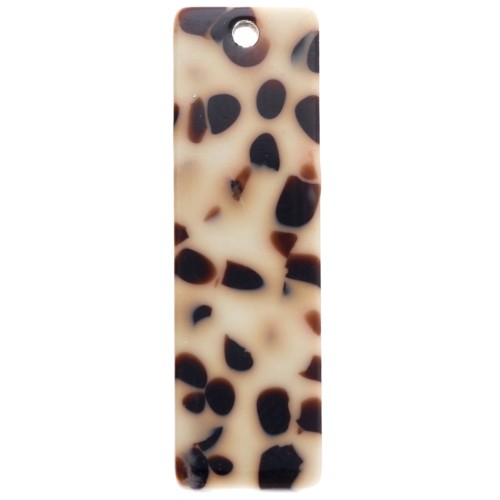Pendente a forma di rettangolo in acetato 27x8 mm - Marrone screziato - Crema x1
