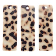 Pendente rettangolare 27x8 mm in acetato - Maculato marrone - Crema x1