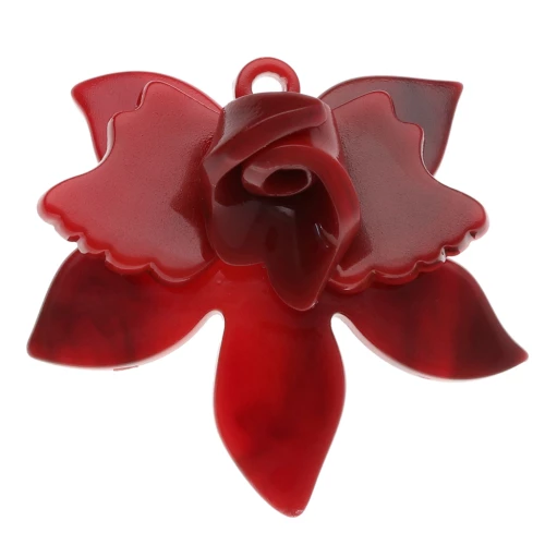 Pendente a rilievo a forma di fiore in acetato 37x41 mm - marmorizzato rosso - nero x1