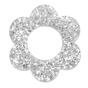 Pendente a forma di fiore in acrilico da 14 mm - Argento Brillantini x1