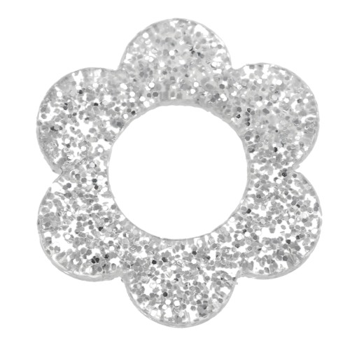 Pendente a forma di fiore in acrilico da 14 mm - Argento Brillantini x1