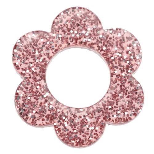 Pendente a forma di fiore in acrilico da 14 mm - Brillantini rosa antico x1