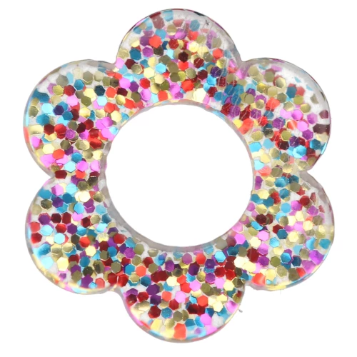 Pendente a forma di fiore in acrilico da 14 mm - Brillantini multicolori x1