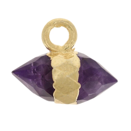 Ciondolo in pietra semipreziosa sfaccettata da 9x10,5 mm - Ametista - Dorato con oro fino