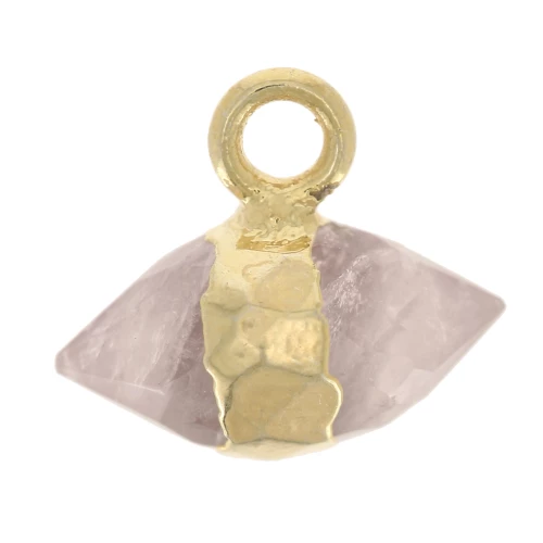 Ciondolo in pietra semipreziosa sfaccettata da 9x10,5 mm - Quarzo rosa - Dorato con oro fino