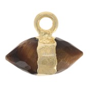 Ciondolo in pietra semipreziosa sfaccettata da 9x10,5 mm - Occhio di tigre - Dorato con oro fino