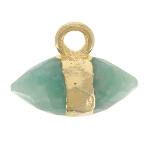 Ciondolo in pietra semipreziosa sfaccettata da 9x10,5 mm - Amazzonite - Dorato con oro fino