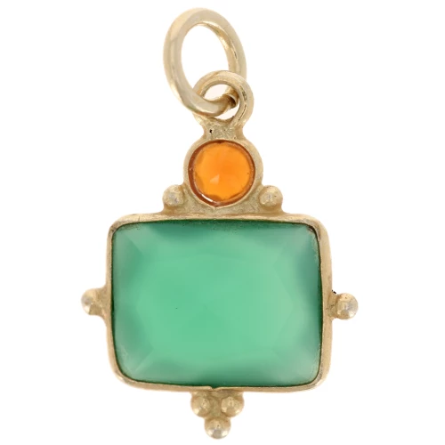Ciondolo rettangolare 8x10 mm di Onice verde e cabochon 3 mm di Onice rossa - Dorato con oro fino