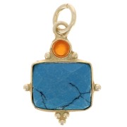 Ciondolo rettangolare 8x10 mm in turchese imitato e cabochon 3 mm in onice rossa - Dorato con oro fino|raw }}