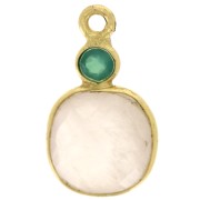 Ciondolo quadrato di quarzo rosa da 8 mm con cabochon di onice verde da 3 mm - Dorato con oro fino|raw }}