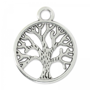 Ciondolo albero della vita 24 mm Placcatura Argento Antico x1
