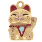 Ciondolo portafortuna Maneki Neko 18x13 mm con resina epossidica - Acciaio inossidabile 304 Dorato|raw }}