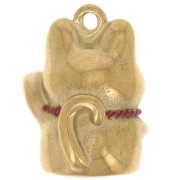 Ciondolo portafortuna Maneki Neko 18x13 mm con resina epossidica - Acciaio inossidabile 304 Dorato