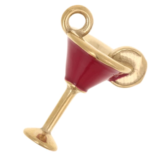 Ciondolo in vetro da cocktail 19x13 mm con resina epossidica - Acciaio inossidabile 304 Dorato - Rosso
