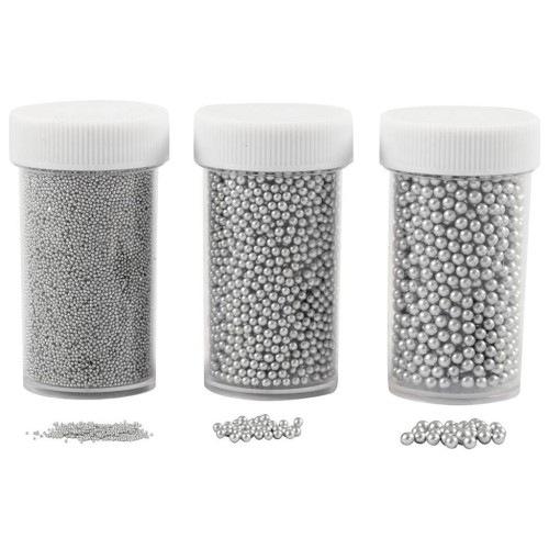 Assortimento di mini perle di vetro da 0,6 a 3 mm - Argentato x3