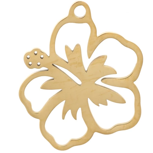 Pendente a forma di fiore di ibisco 21,5x18 mm - Acciaio inossidabile 304 Dorato x1