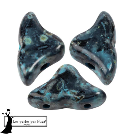 Perle di vetro Helios® di Puca® 6x10mm - Nero Blu Pietra Verde x10g