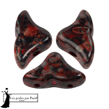 Perle di vetro Helios® di Puca® 6x10mm - Nero rosso pietroso x10g