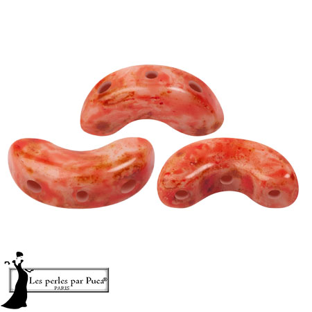 Perle di vetro Arcos® di Puca® 5x10 mm - Bianco rosso pietroso x10g