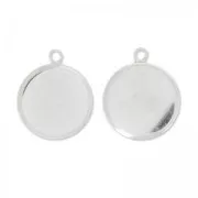 Castone pendente fondo piatto per cabochon mm.15 Argento 925