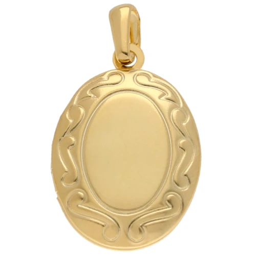 Pendente ovale con cornice per foto 24x16 mm - motivo arabesco - Dorato con oro fino x1