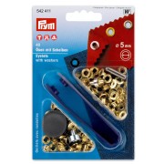 Scatola di 40 occhielli da 5 mm con rondelle e attrezzo di fissaggio - Dorato x1