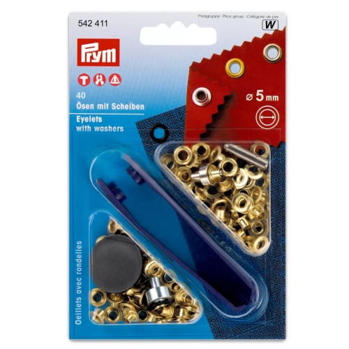 Scatola di 40 occhielli da 5 mm con rondelle e attrezzo di fissaggio - Dorato x1