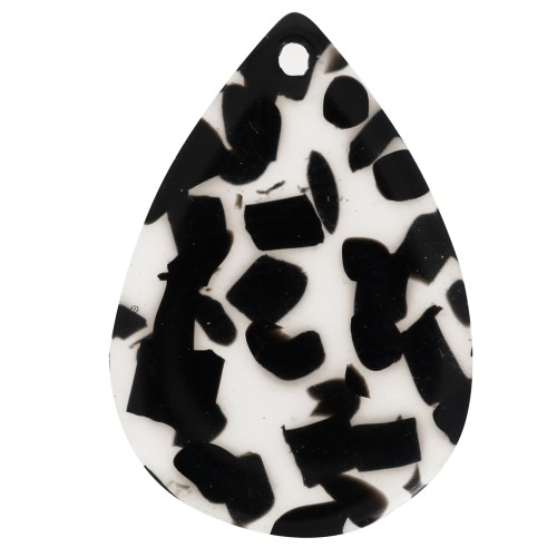 Pendente a goccia 22x15 mm in acetato - Terrazzo trasparente - Nero x1