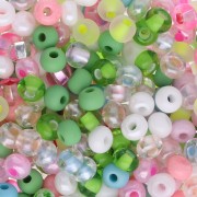 Preciosa Perle di semi 6/0 4 mm - Mix Verde chiaro - Rosa - Bianco x20g