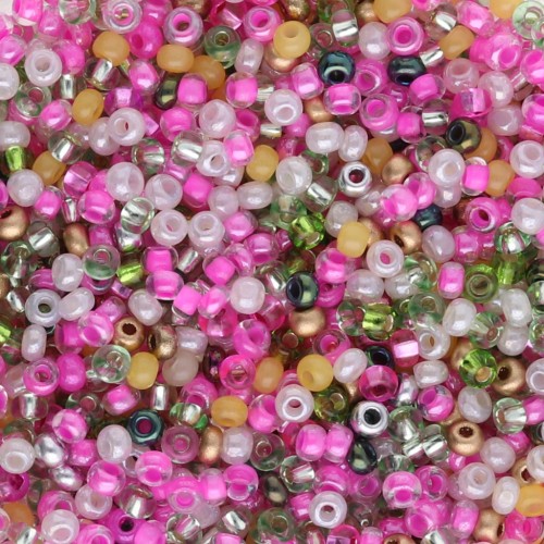 Perla Preciosa 11/0 2 mm - Mix fucsia - verde - bianco x 20 g