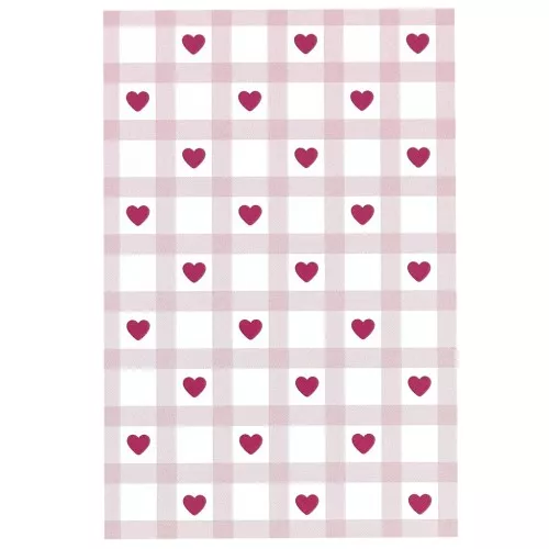 Biglietti gioiello 9x6 cm - Motivo percalle e cuoricini - Rosa Antica - Bianco x20