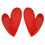 Orecchini a cuore 37x29 mm Resina epossidica - Acciaio inossidabile 304 Dorato - Arancione rosso x2|raw }}