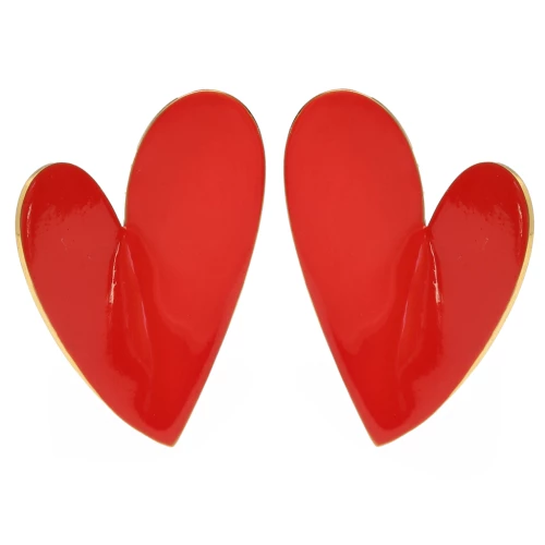 Orecchini a cuore 37x29 mm Resina epossidica - Acciaio inossidabile 304 Dorato - Arancione rosso x2
