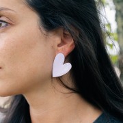 Orecchini a cuore 37x29 mm Resina epossidica - Acciaio inossidabile 304 Dorato - Arancione rosso x2