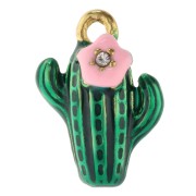 Ciondolo Cactus 14x10 mm con resina epossidica - Acciaio inossidabile 304 Dorato - Verde - Rosa x1