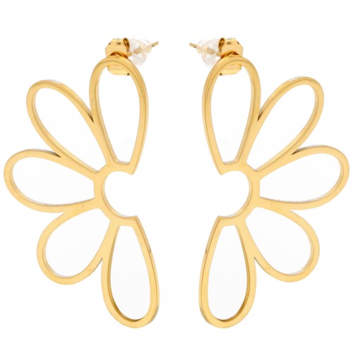 Orecchini scavati a fiore 41x24 mm - Acciaio inossidabile 316L Dorato x2