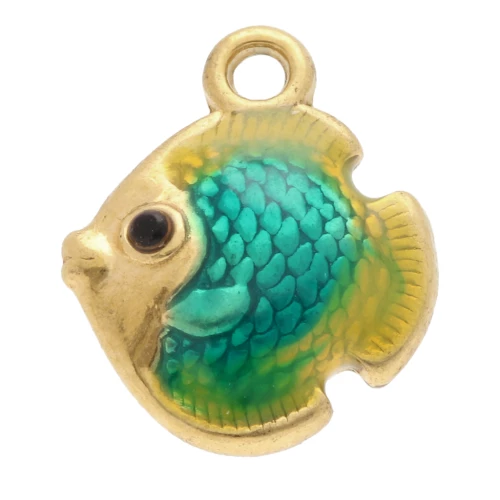 Ciondolo a forma di pesce 12,5x10 mm con resina epossidica - acciaio inossidabile 304 Dorato - Verde x1