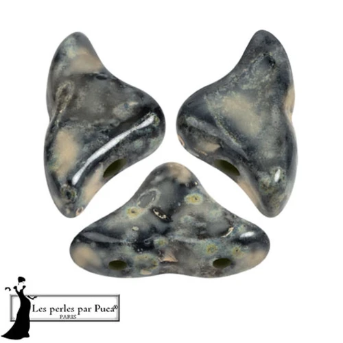 Perle di vetro Helios® di Puca® 6x10mm - Black Stony Beige x10g
