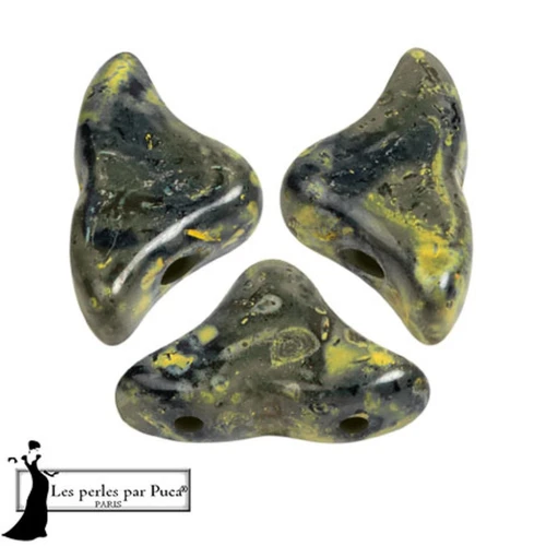 Perle di vetro Helios® di Puca® 6x10mm - Nero Stony Beige Giallo x10g