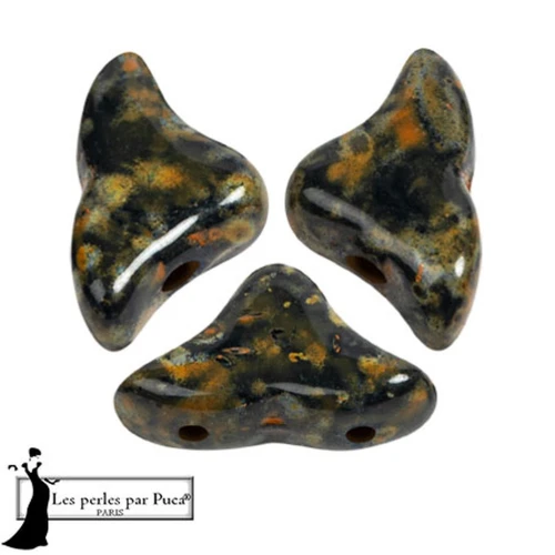 Perle di vetro Helios® di Puca® 6x10mm - Nero Arancione x10g